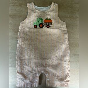 Halloween pumpkin fall Romper Jon Jon with Tractor Design